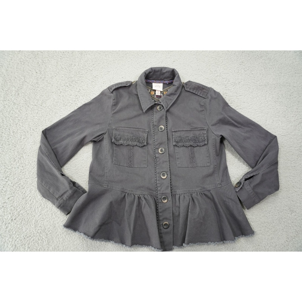 Knox Rose Shirt Medium Long Sleeve Gray Button Up Embroidered Floral Tunic